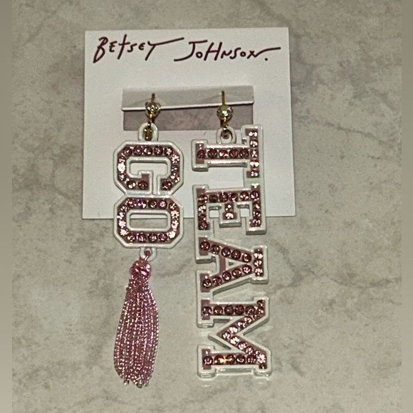 BETSEY JOHNSON Pink Crystal
Go Team Statement Earrings. Mismatched. NWTS. - Picture 5 of 7